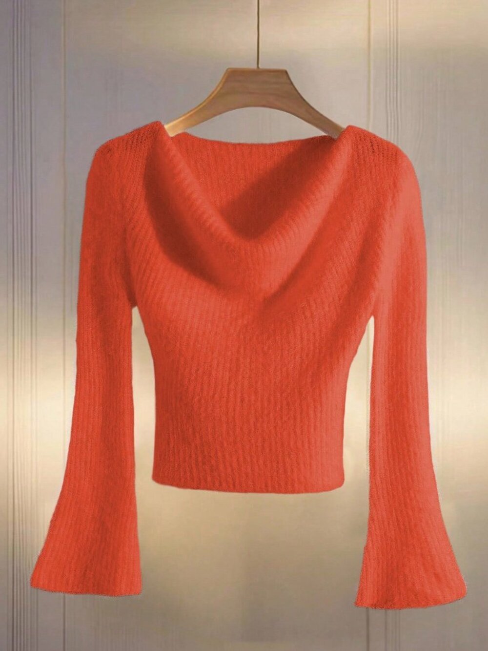 Orange Casual Women's Flared Sleeve Asymmetrical Hem Knit Sweater